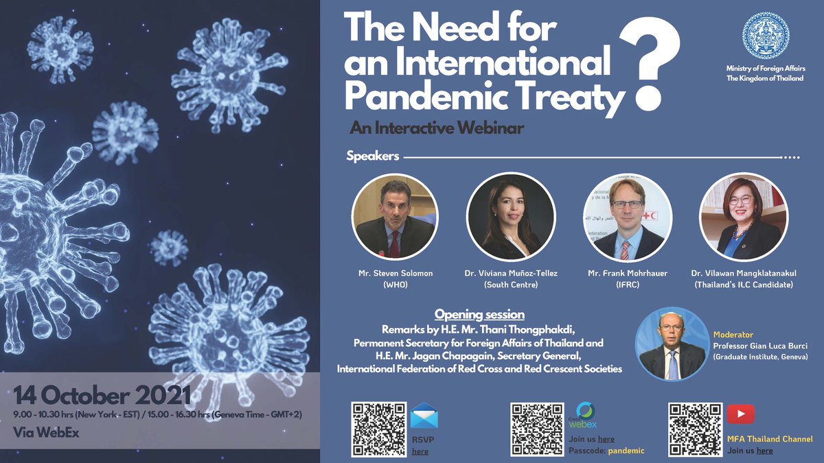 South_Centre's tweet photo. Join Dr. Viviana Munoz-Tellez @vivicmt, @South_Centre Coordinator for the Health, Intellectual Property and Biodiversity Programme #HIPB, who will be speaking in the interactive webinar The Need for an International #PandemicTreaty? organized by @MFAThai on 14 October. https://t.co/aNDud44X03