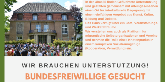BFEGefluechtete's tweet photo. In der #ULME35 in #Westend finden #Geflüchtete Unterstützung: z.B. durch #Bundesfreiwilligendienst´ler:innen. Mehr dazu &amp; zur Arbeit der https://t.co/Va5sAQn7tf im aktuellen Newsletter ➔ https://t.co/v3kyZgGup3

#ZivilgesellschaftGestaltenWir #Flüchtlingsengagement #LFA030nl https://t.co/Iyr6UD1Zf3