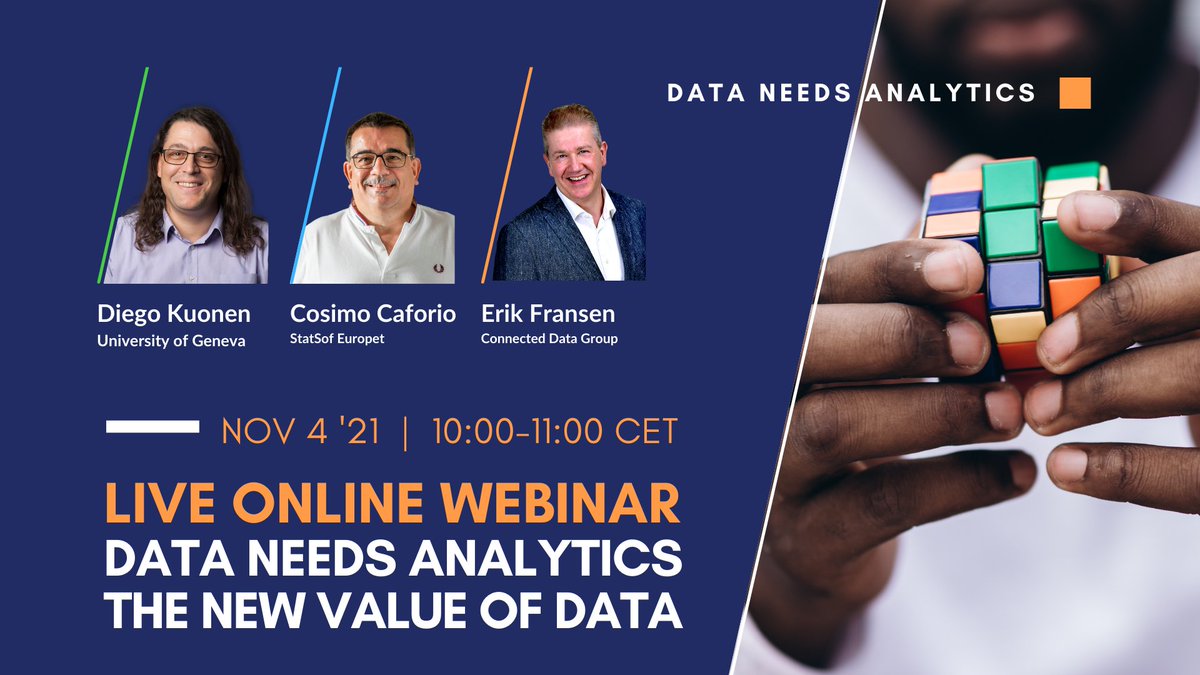 During the webinar '#DATA NEEDS #ANALYTICS' (Nov. 4’21, 10:00-11:00 CET) with <a href="/CaforioCosi/">Cosimo Caforio</a> and <a href="/erikfransen/">Erikje1969</a>, @DiegoKuonen will address the issues associated with managing the #datascience process at an enterprise level.
 
Sign up for free: connecteddatagroup.com/en/webinar-dat…