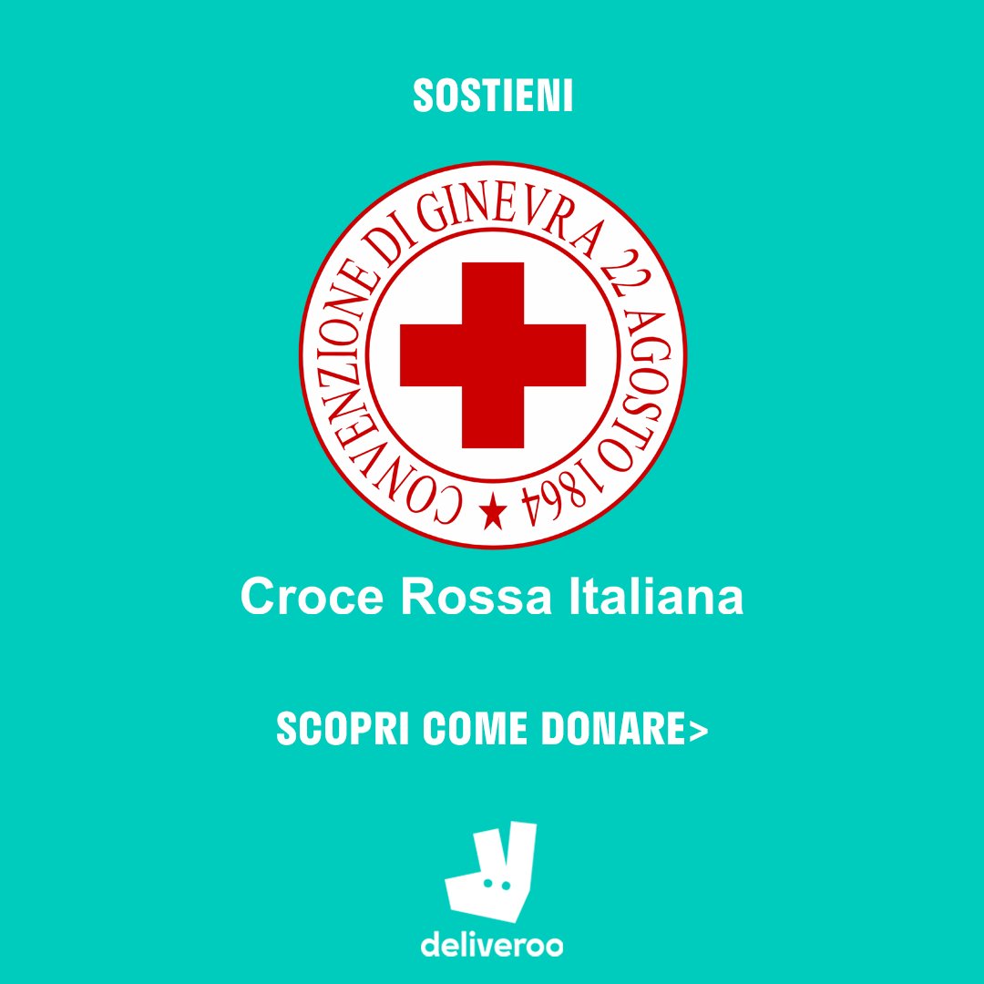 Deliveroo_Italy's tweet photo. Quest’anno aiutare @crocerossa con Deliveroo è ancora più facile: puoi aggiungere la tua donazione al totale dell’ordine prima del pagamento. Sosteniamo insieme la distribuzione di pacchi alimentari per le famiglie in difficoltà! ❤️ 🌈 #deliveroo #crocerossaitaliana https://t.co/TLC5d0j4QP