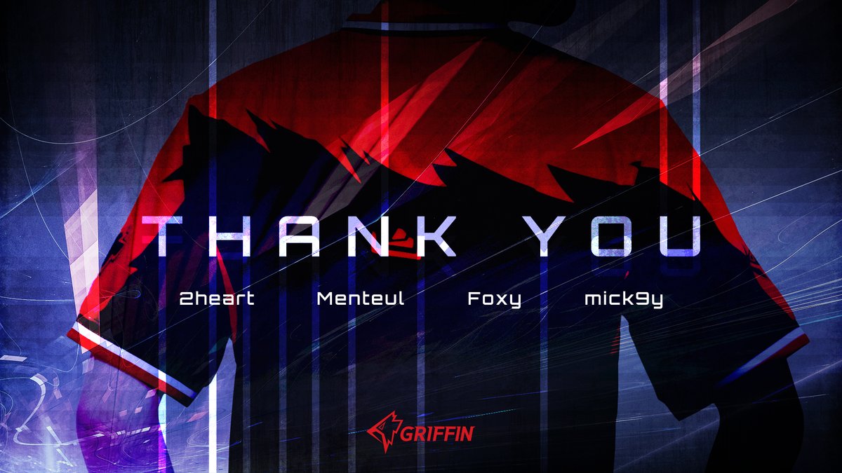 안녕하세요 그리핀 PUBG팀입니다.
2heart 신혁준, Menteul 임영수, Foxy 이재호, mick9y김다현,마현식 감독님과 상호협의하에 계약 종료 되었습니다.
지금까지 그리핀과 함께해준 선수들과 감독님의 앞날을 진심으로 응원합니다.