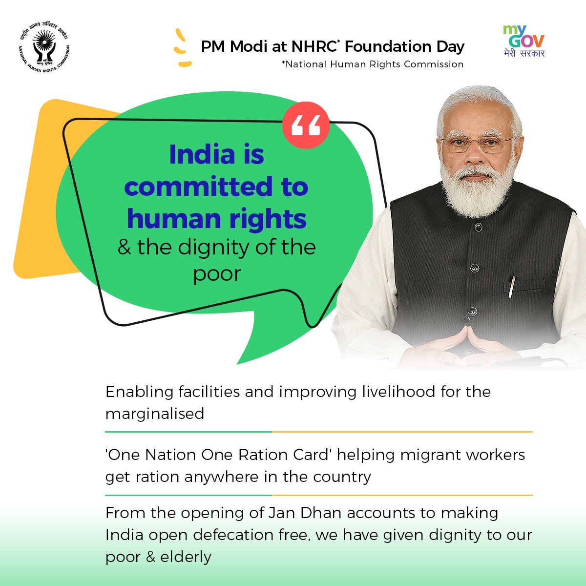 mygovindia's tweet photo. PM @narendramodi addressed the nation on the occasion of the 28th National Human rights Commission’s foundation day today. https://t.co/nBZlSUcsqH