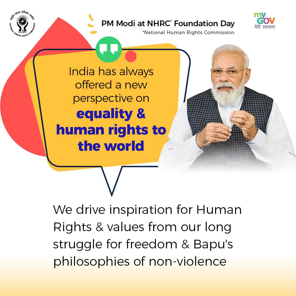 mygovindia's tweet photo. PM @narendramodi addressed the nation on the occasion of the 28th National Human rights Commission’s foundation day today. https://t.co/nBZlSUcsqH