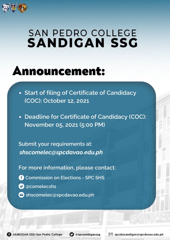 comelecspcshs's tweet photo. π’ Calling all student-leaders from Grade 11 π’
The elections for GRADE 11 STRAND REPRESENTATIVE are now open for candidates!
Please be guided on the following requirements.
Vox Populi, Vox Dei!
#SPComElec
#BeOneWithThePride https://t.co/bpyZ9HkLTU