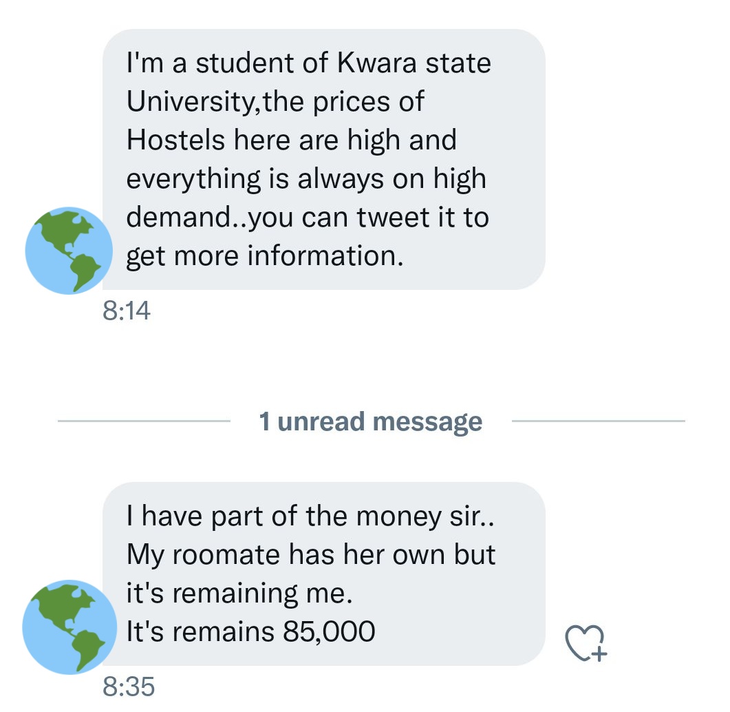 Wizarab10's tweet photo. She needs 85k for her rent. It is a shared accommodation and her roommate has her own part but she doesn't.

Please indicate if you can assist. Thank You 🙏 https://t.co/y4LeMyXBIv