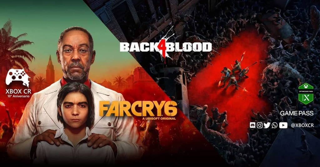 XboxCR's tweet photo. Disfruta ya de este par de pesos pesados @farcrygame_us y @back4blood, siendo éste último un lanzamiento simultáneo en Xbox Game Pass.

#XboxCR #Xbox https://t.co/SFJSaTZoEj https://t.co/fTa9IHHiWj