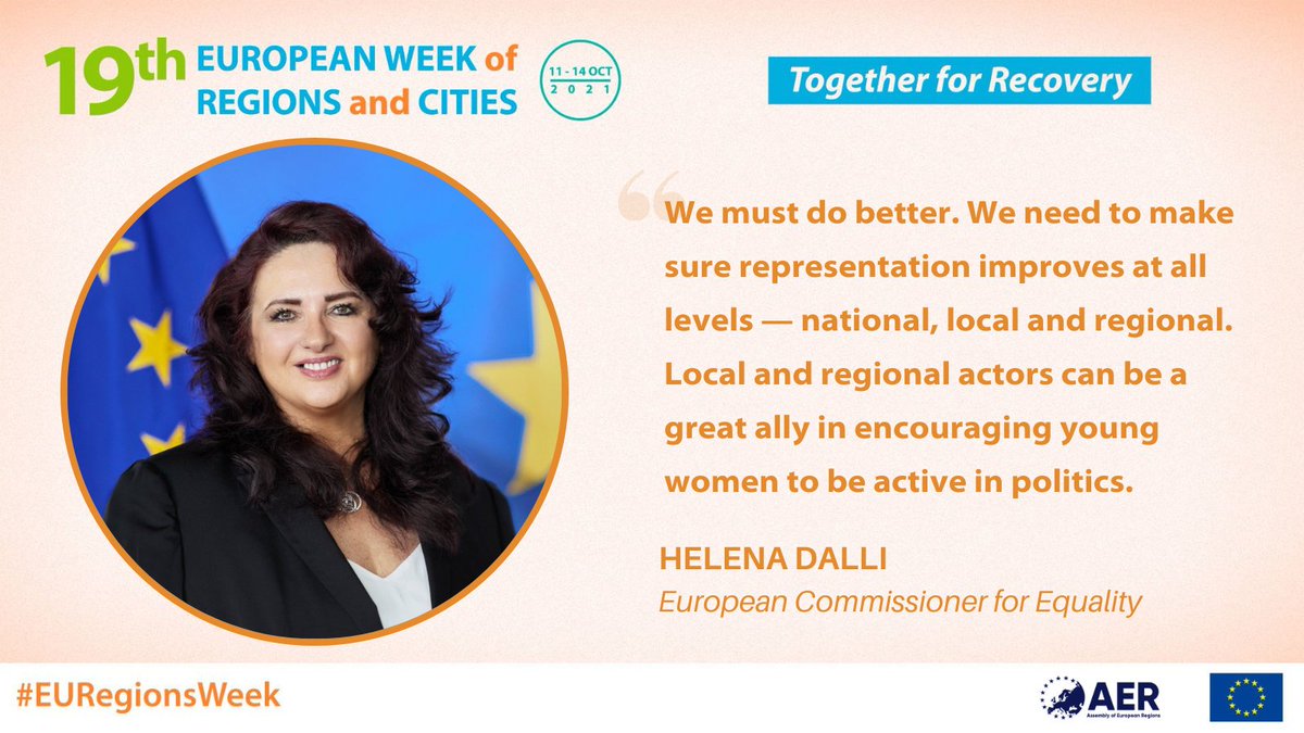 AER (@europeanregions) on Twitter photo 👉How can regions contribute to the #UnionOfEquality? ⚖️🇪🇺
European Commissioner for Equality, <a href="/helenadalli/">Helena Dalli</a> says regional actors can help boost women's participation in politics.
Watch her keynote video address at our #EURegionsWeek workshop this Thursday! tinyurl.com/sz9j435p 👉How can regions contribute to the #UnionOfEquality? ⚖️🇪🇺
European Commissioner for Equality, <a href="/helenadalli/">Helena Dalli</a> says regional actors can help boost women's participation in politics.
Watch her keynote video address at our #EURegionsWeek workshop this Thursday! tinyurl.com/sz9j435p