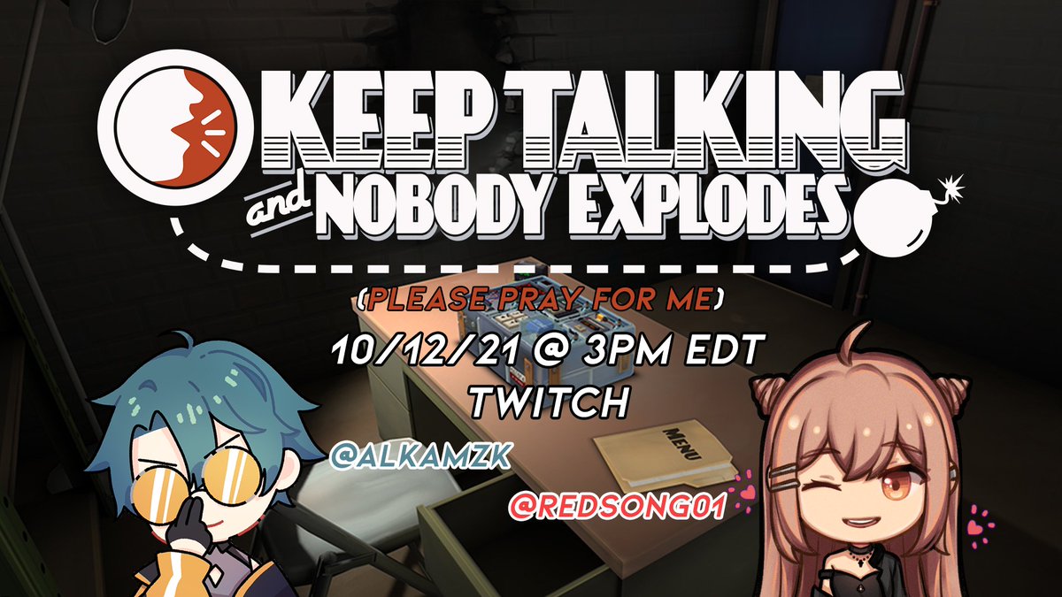 redsong01's tweet photo. Putting on my bomb defusal gloves (again) for Ms. @ALKAMZK HERSELF ... because she wants to see my violent end, I guess??
Defusing at 3PM EDT (I know, early.) today!
Then once we're done I'll be going over #EVISCER8" apps at maybe 6PM EDT.๐
See y'all there! https://t.co/7XIsZXgn0r