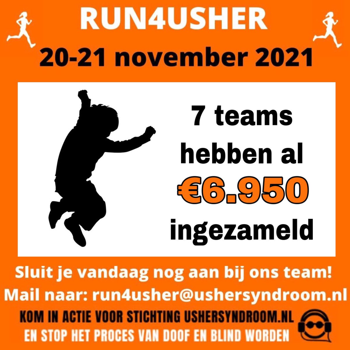 vanPopta's tweet photo. Wauw! Wat zijn we trots. Op iedereen die in actie komt voor RUN4USHER eind november. Wandelend, rennend of op de fiets. Samen hebben we nu al ruim €7.000 opgehaald. Wil je ook meedoen? Stuur een email naar run4usher@ushersyndroom.nl en ontvang alle info #run4usher #ushersyndroom https://t.co/kHg9wh2P3o