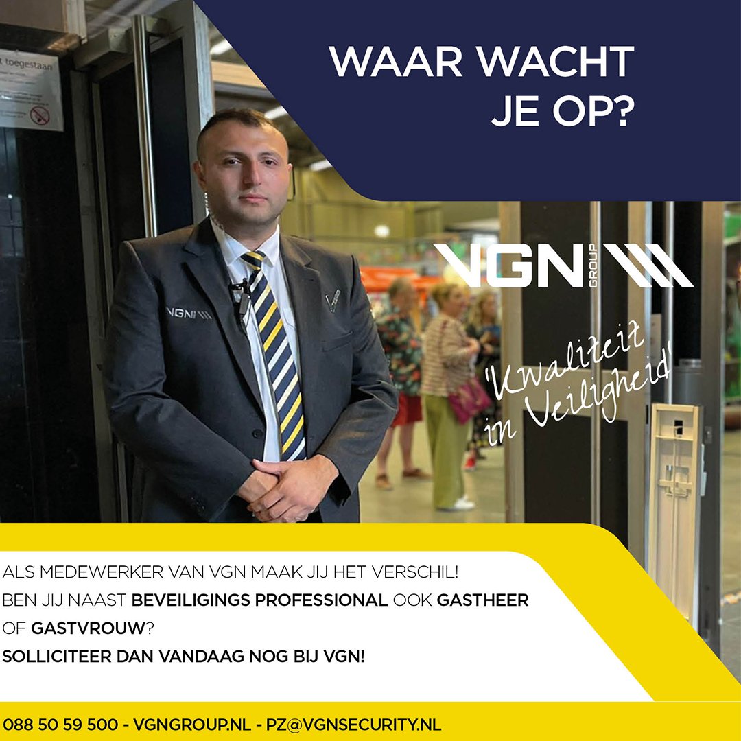 Optimale betrokkenheid, waardering, doorgroei mogelijkheden èn een mooi pakket aan primaire en secundaire arbeidsvoorwaarden. Dat zijn volgens VGN dè ingrediënten voor een tevreden medewerker

#eventbeveiliging #evenementenbeveiliging #kwaliteitinveiligheid #vgngroup #beveiliging