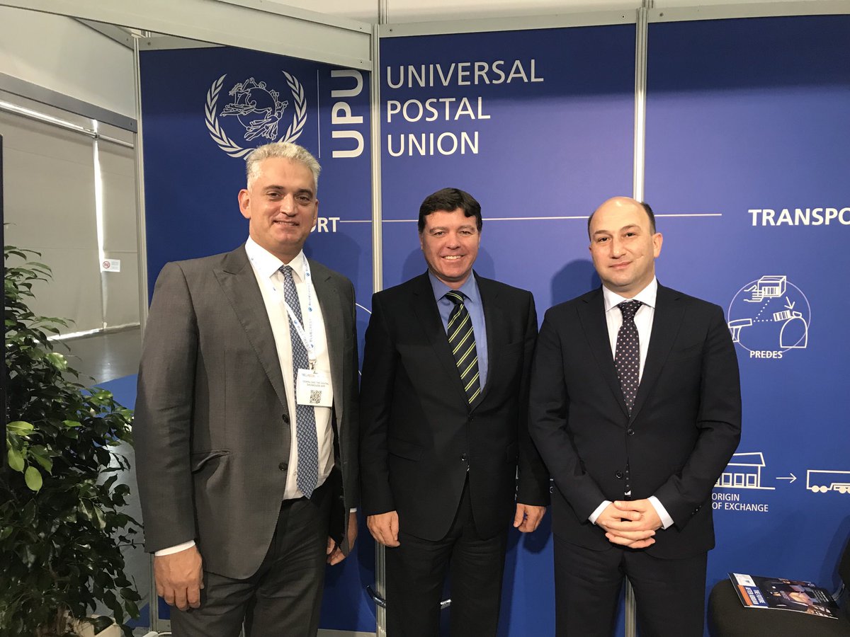 A moment of friendship in the ⁦<a href="/UPU_UN/">Universal Postal Union</a>⁩ stand in ⁦PostExpo 2021⁩ in Vienna