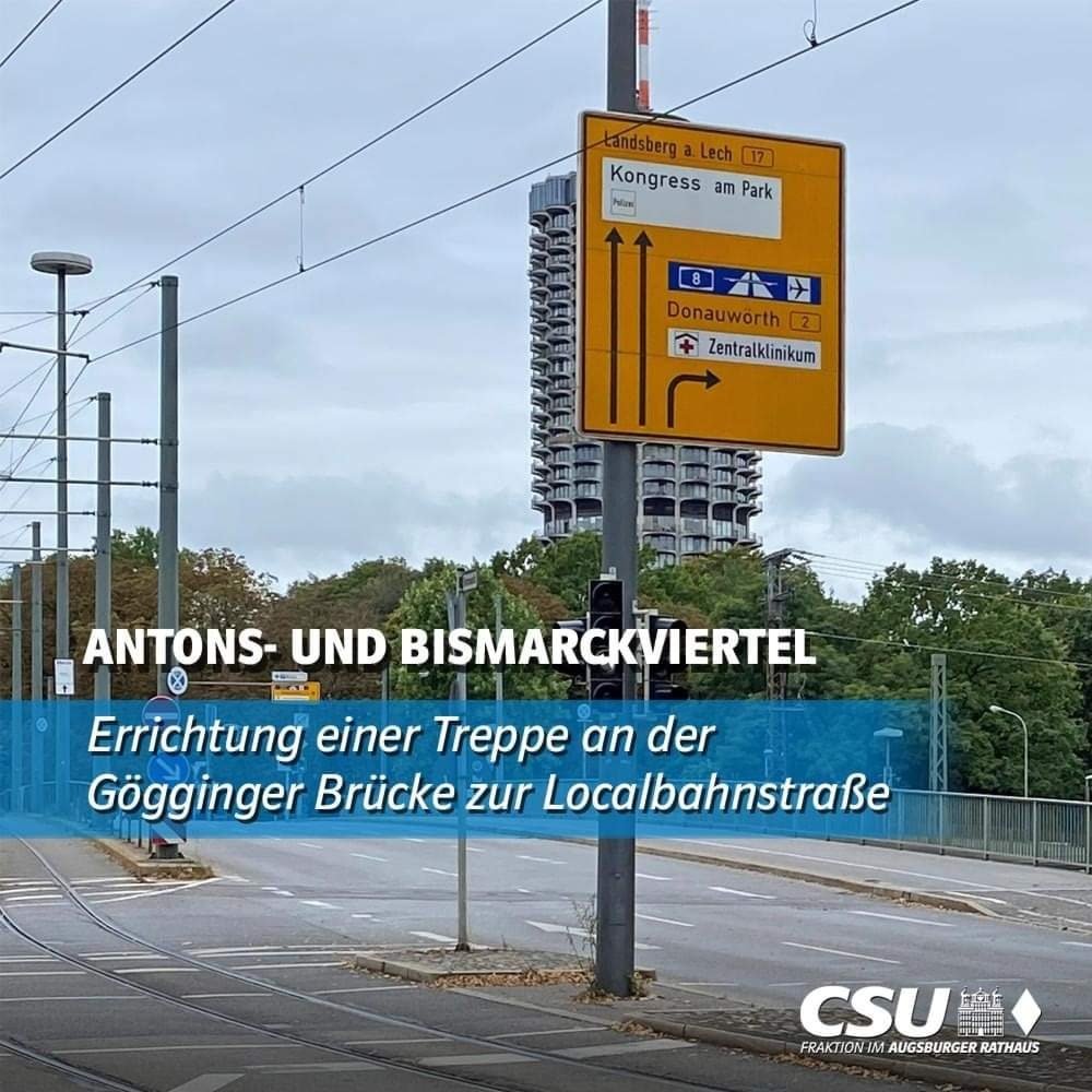 BZitzelsberger's tweet photo. Unnötig lange Wege für Fußgängerinnen und Fußgänger 🚶‍♀️🚶‍♂️sollten bald Vergangenheit sein. Deshalb unterstütze ich eine Fußgängertreppe oder Rampe an der Gögginger Brücke. Mehr Infos unter: ➡ https://t.co/gETMFpR4ag
#fußgänger #radfahren #hauptbahnhof #csu #stadtrat #kurzewege https://t.co/bGBjaoFOSu