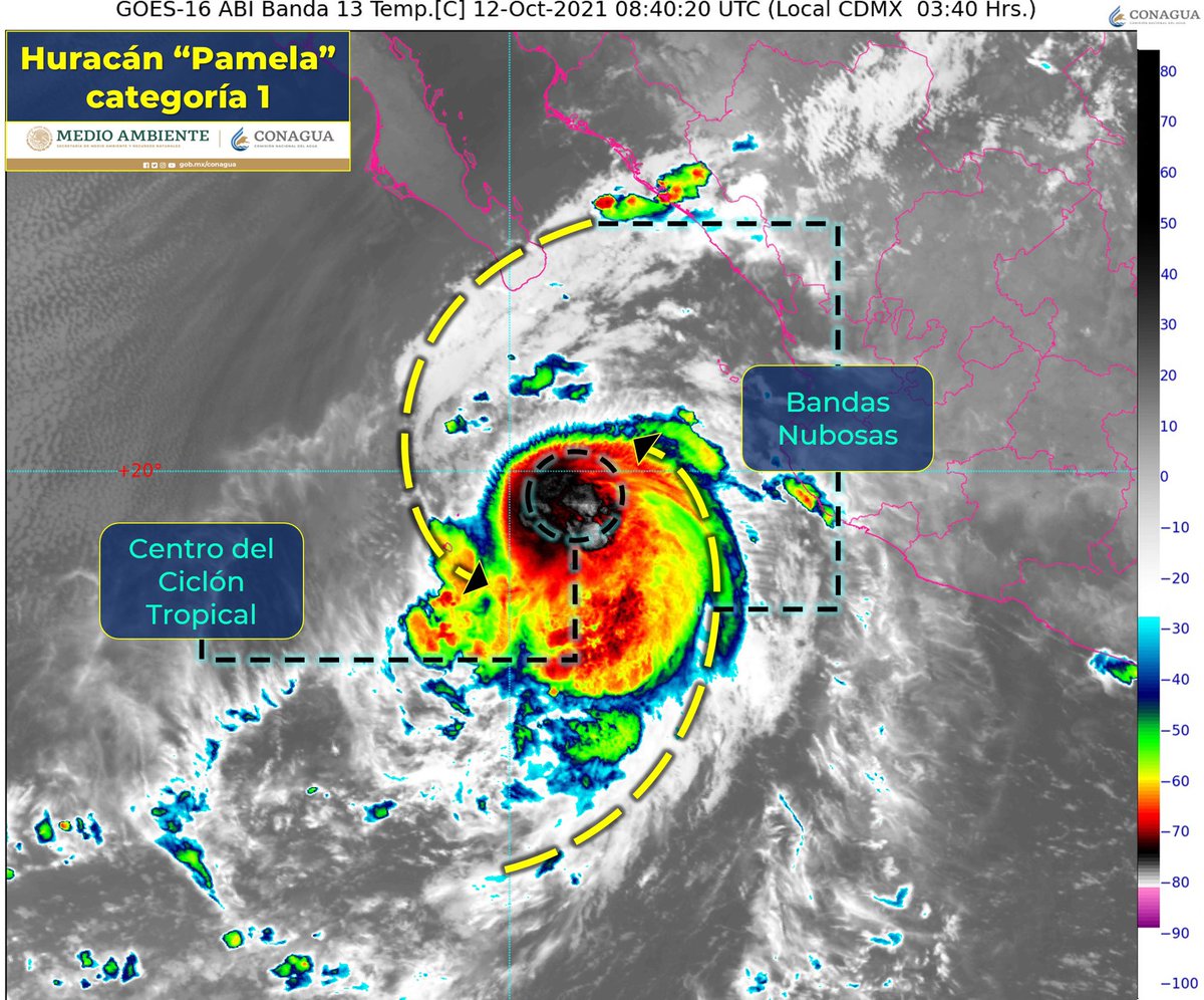 ⚠️"Pamela” ya es Huracán categoría 1 en la escala Saffir-Simposon, se localiza a 365 km al oeste-suroeste de Cabo Corrientes, Jal. y a 425 km al sur-sureste de Cabo San Lucas, B.C.S. su desplazamiento es hacia el norte con vientos de 120 km/h y rachas de hasta 150k/h.⚠️