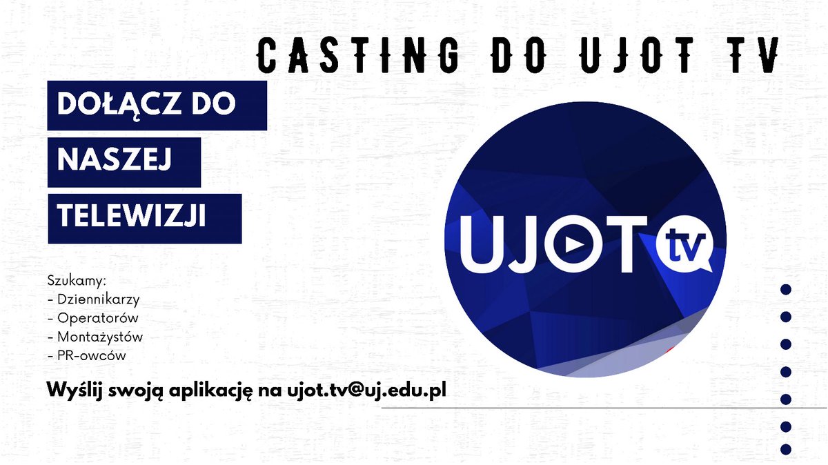 Ruszamy z rekrutacją do #ujottv❗️Szczegóły znajdują się na naszym IG i FB. Zachęcamy do zgłoszeń 😊