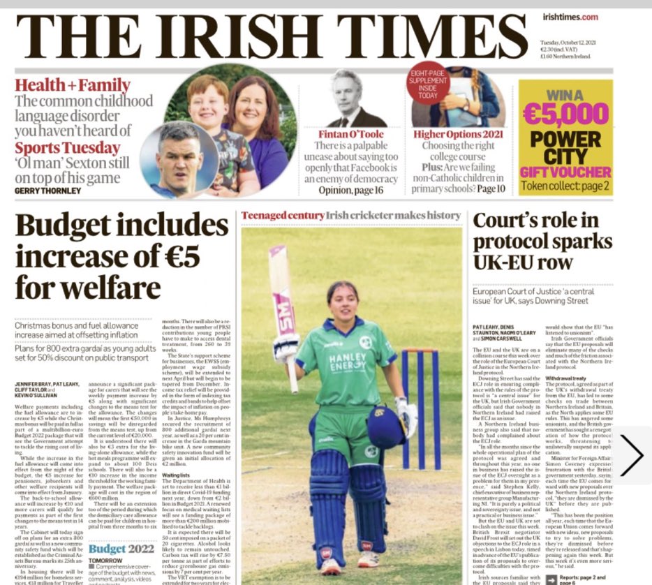cricketireland's tweet photo. Great to see Amy and Irish cricket on front page of today’s @IrishTimes. 👏👏👏 https://t.co/DgZh2GzioU