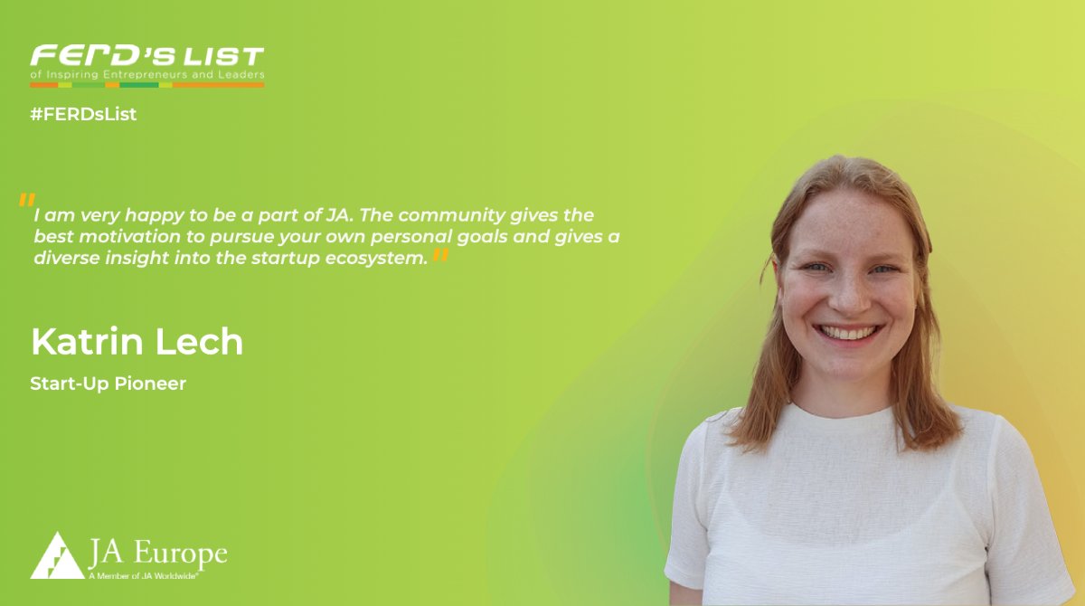 JA_Europe's tweet photo. Katrin started her entrepreneurial journey when she was in high school.

At the age of 22, she decided to start her own company with the goal of digitizing receipts and founded the start-up bill.less.  

Congratulations Katrin for making it to the #FERDsList! 

#Gen_E https://t.co/HkzGlnLZpI