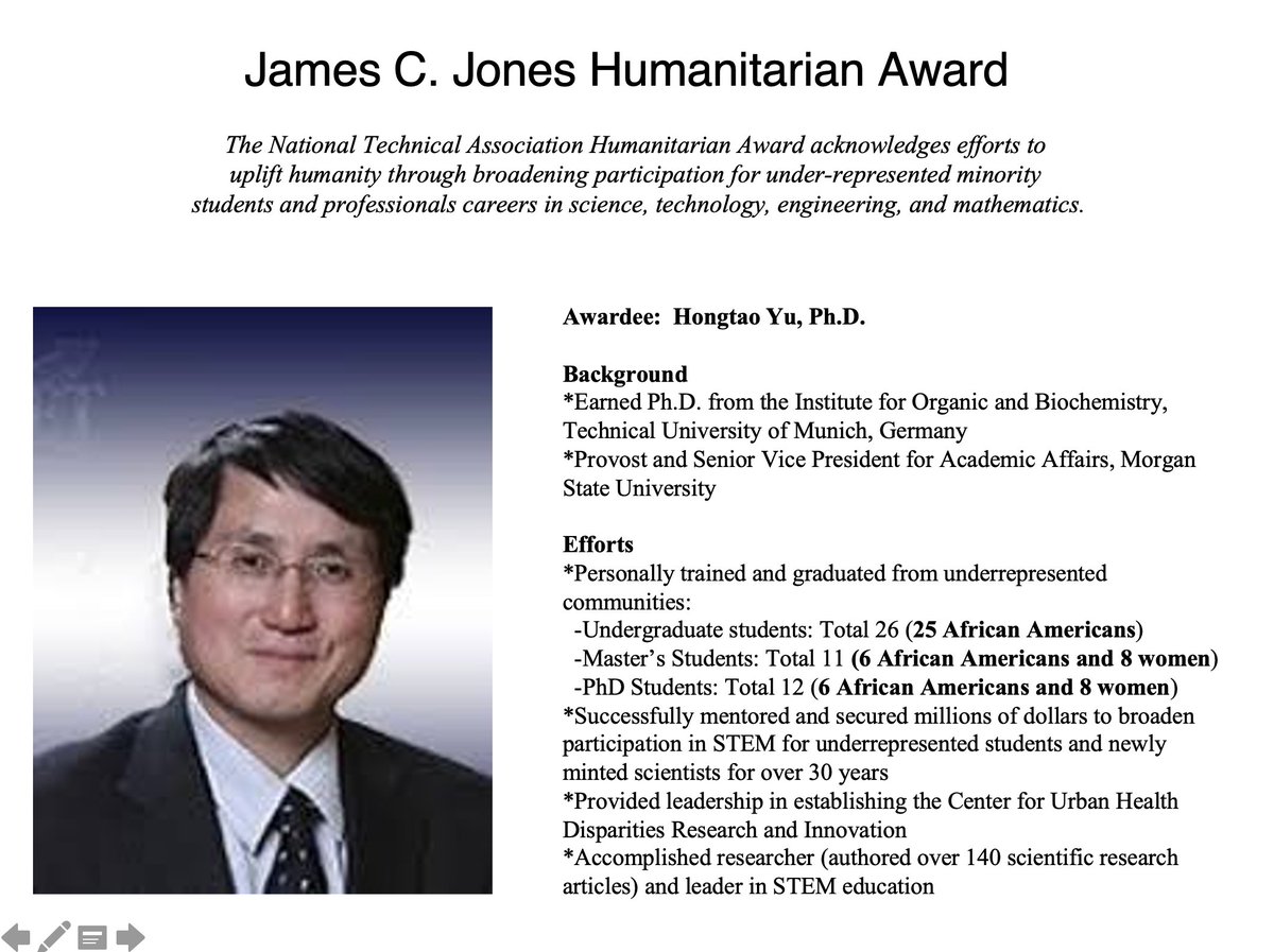 Congratulations to Dr. Hongtao Yu of <a href="/MorganStateU/">Morgan State University</a> for winning the James C. Jones Humanitarian Award at #NTA93 in recognition of his leadership, support, and advocacy for underrepresented students in STEM!