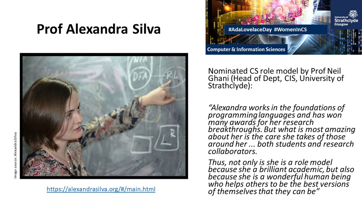 perla_innocenti's tweet photo. Prof Neil Ghani @Anarchia45 @StrathCIS nominated as his role model Prof Alexandra Silva @alexandra8silva @cs_cornell @Cornell
https://t.co/4uCWt5VBxE
#AdaLovelaceDay #ALD21 #RoleModel #WomeninSTEM #WomenInTech #WomenInCS #GirlsIntech #WomenInScience #coalgebra #algorithms https://t.co/mnqehsD7JD