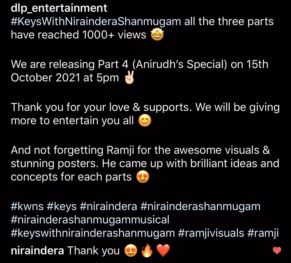 niraindera's tweet photo. No words to say. Thank you so much everyone π Love you all π
#KeysWithNirainderaShanmugam #RamjiVisuals #KeepSupporting https://t.co/C8jgCcwbfY