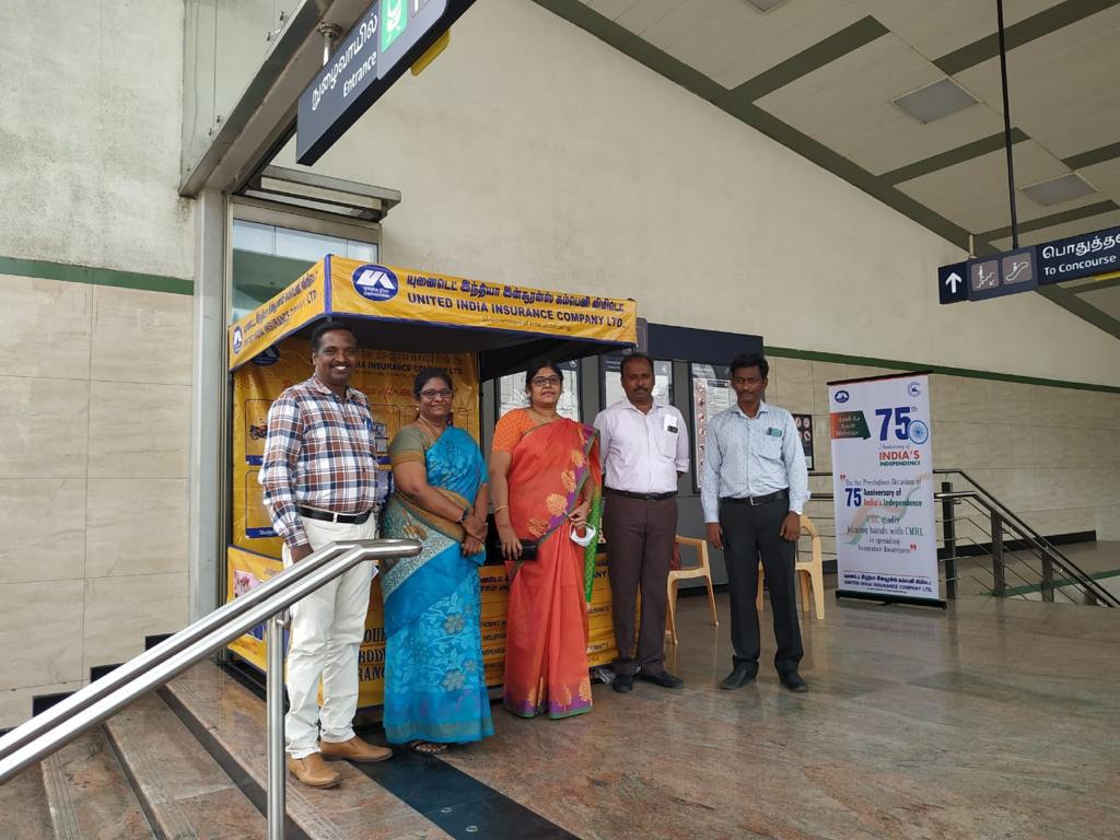 UnitedIndiaInsu's tweet photo. Insurance Awareness campaign at Thirumangalam Metro station, Chennai
#AzadiKaAmritMahotsav 
@cmrlofficial @FinMinIndia @DFS_India https://t.co/ulpEB16UxR