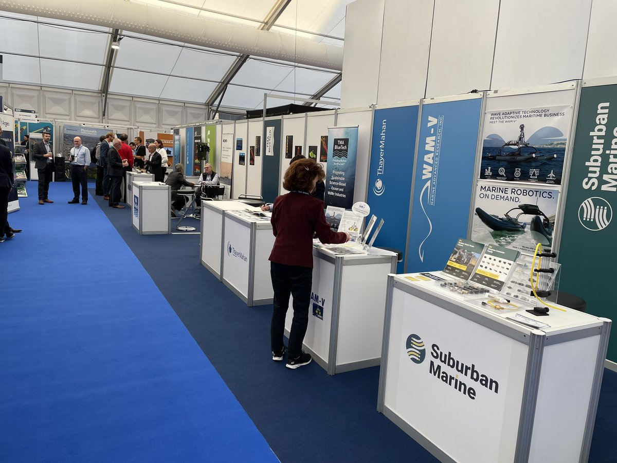 MattClassen's tweet photo. Before and after pics of our stand at the @OceanBusiness conference. Happily, our stand is joined by @suburbanmarine @IONGeophysical @SeatrecInc @delmarocean @BlueTrailEng #ThayerMahan and #MarineAdvancedRobotics https://t.co/RuCUjeZ6gY