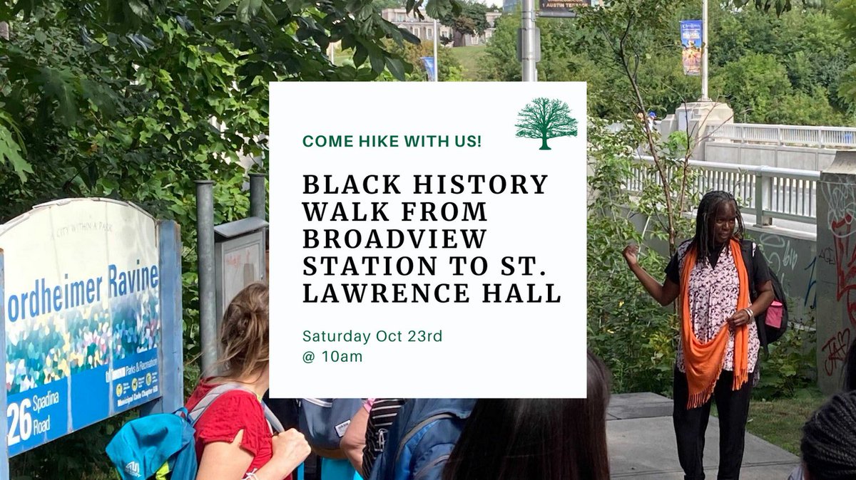 Join <a href="/BlackOutdoors1/">Jacqueline L. Scott, Black Outdoors</a> and Nana on a Black History Walk from Broadview Station to Lawrence Hall on Sat Oct 23 @ 10am. More details at bit.ly/LetsHikeTOEven…