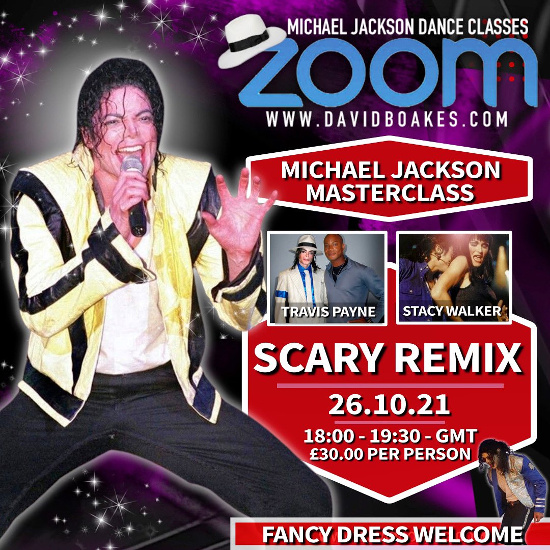 🎃 👻 Halloween Masterclass 🎃 👻 with <a href="/ItsTravisPayne/">TRAVIS PAYNE</a> <a href="/TravStace/">TheRealTravisandStacy</a> Fancy Dress is welcome ❤️ Get your tickets from paypal.com/instantcommerc…

#michaeljackson #mj #mjfam #davidboakes #travispayne #stacywalker #2bad #ghosts #thriller #isitscary #danceclass #dancers #dancer