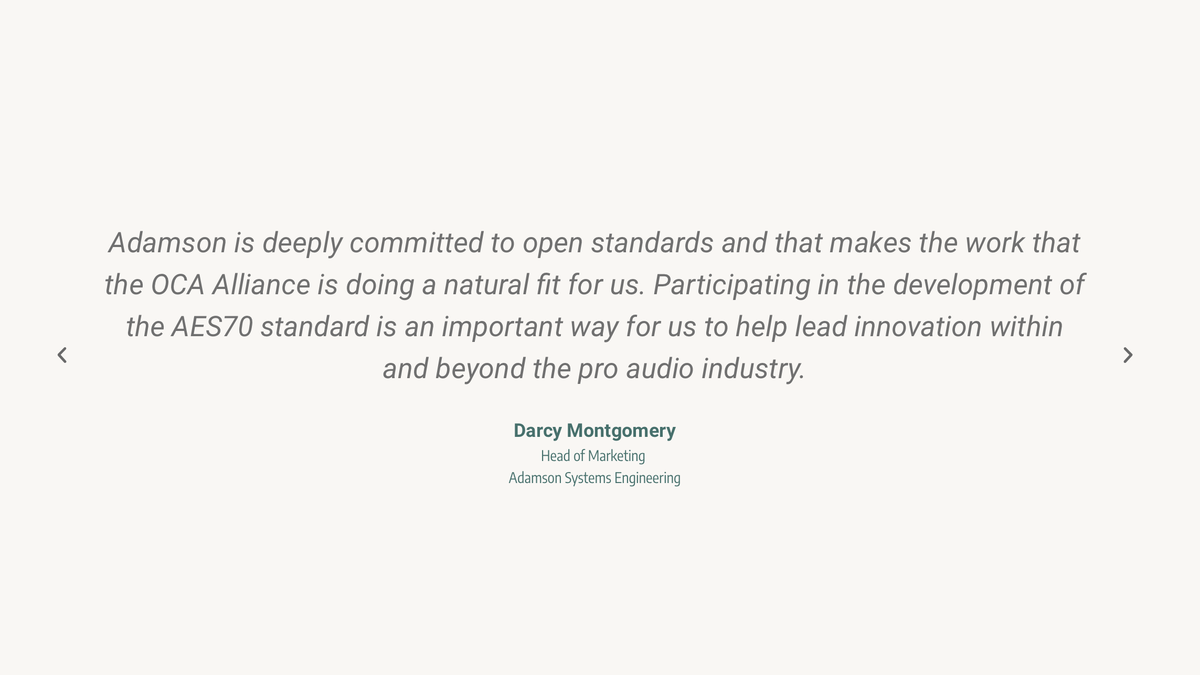 OCA_Alliance's tweet photo. Learn more about #AES70 here: https://t.co/BVzygIYnb9 

@AdamsonSystems #ProAudio #Quote #OCAAlliance #AES #MediaNetworking #Control https://t.co/4ivCZgELlU