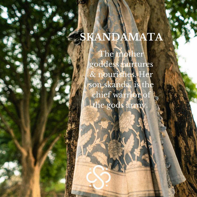 Day 5
Fifth day of Navratri is blessed by Goddess Skandamata, the protector of her devotees. She, who carries baby Skanda may bless with a long-married life and children. Celebrate the elegance and vigorous 9 Avatars of Maa Durga with Shanti Banaras.

#shantibanaras #navratri