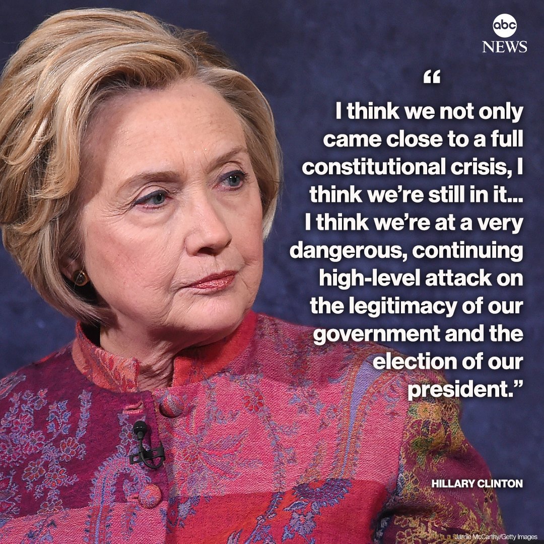 ABC's tweet photo. Former Sec. of State Hillary Clinton says on @TheView that the U.S. is in the midst of a constitutional crisis. https://t.co/efTzw2Ef7R https://t.co/gLmFZ4k4l3