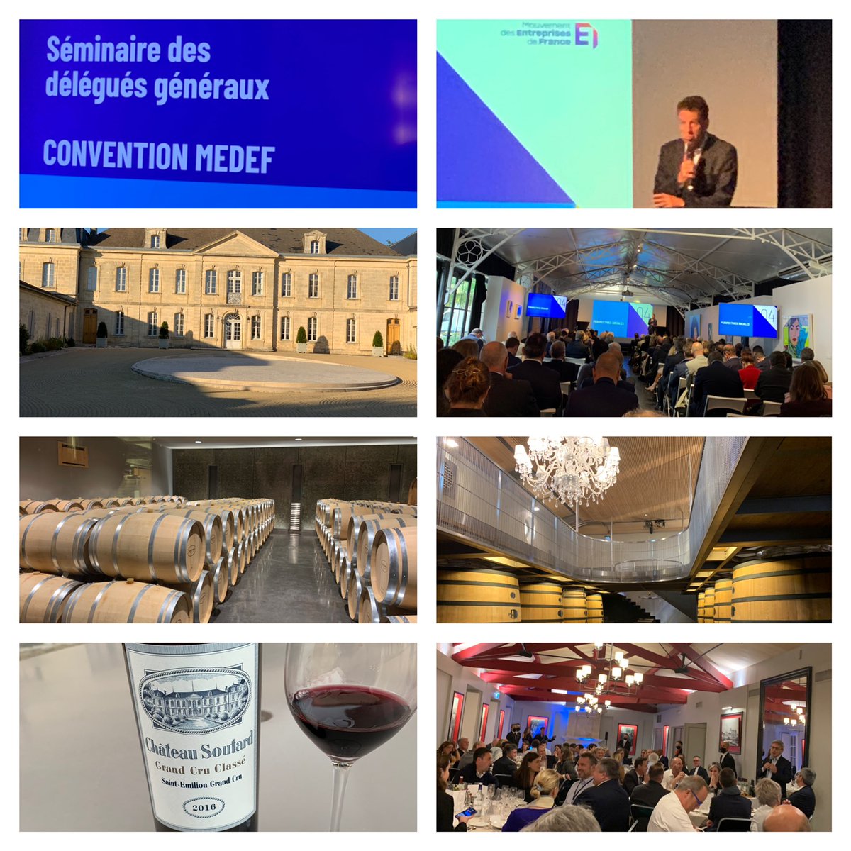 Balazuc2's tweet photo. Convention #medef à Bordeaux
Travail et convivialité 🙂🍷
À l’ordre du jour : élections consulaires, élections présidentielles…👍
#geoffroyrouxdebezieux
#ag2rlamondiale partenaire
#chateauSoutard
#chateauLarmande
#chateauGiscours
Merci et bravos aux équipes du Medef 🙏👏 https://t.co/5mqBhCy8hW