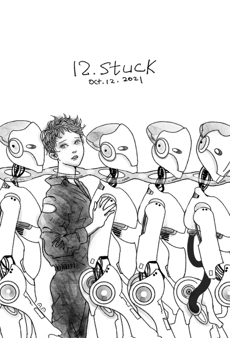 インクトーバー12日目のお題"Stuck"。なんか可哀想に(売られてゆくドナドナ感が)#inktober2021 #inktober2021day12 #インクトーバー2021 #inktober