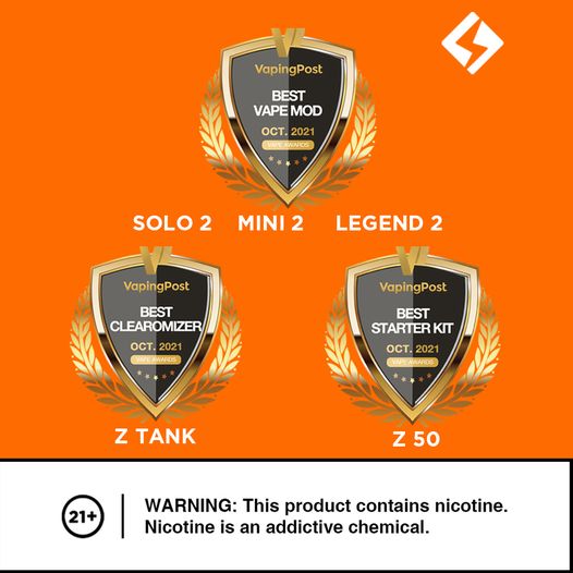 GeekvapeStore's tweet photo. Geekvape won Best Mod (Solo 2, Mini 2, legend 2), Best Clearomizer (Z Tank) and Best Starter Kit (Z 50) at VapingPost Award!😍
.
.
.
Warning: You must be of legal age to vape, thank you!
#geekvape #vape #vapelove #vapers #geekvapestore #geekvapefam #geekvapefans #Vapingpost https://t.co/VzhHTBRf6T