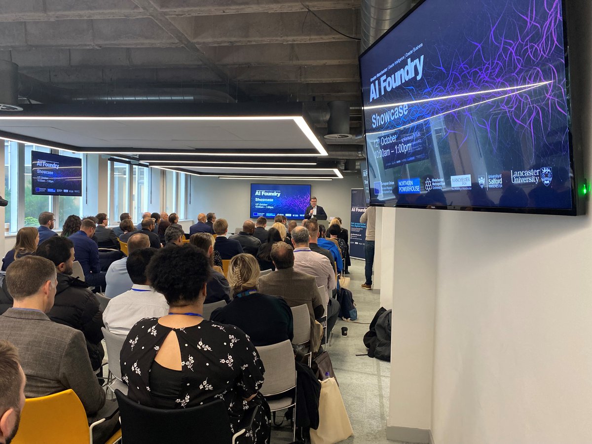 GMAIFoundry's tweet photo. Our key takeaways from the showcase so far: 

"Greater Manchester can lead the next industrial revolution as we led the first." - @MayorofGM 
"for AI to be successful, it must be accessible &amp; understandable" -  Prof Sunil Vadera
"collaboration is the key to success - Keith Miller https://t.co/anMsbxILJT