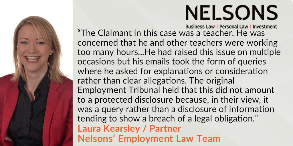 A recent case in the #EmploymentAppealTribunal has clarified the approach that the Tribunal should take to claims concerning #protecteddisclosures (#whistleblowing). Our latest #employmentlaw #blog provides a summary of this case: bit.ly/3AAo9mb