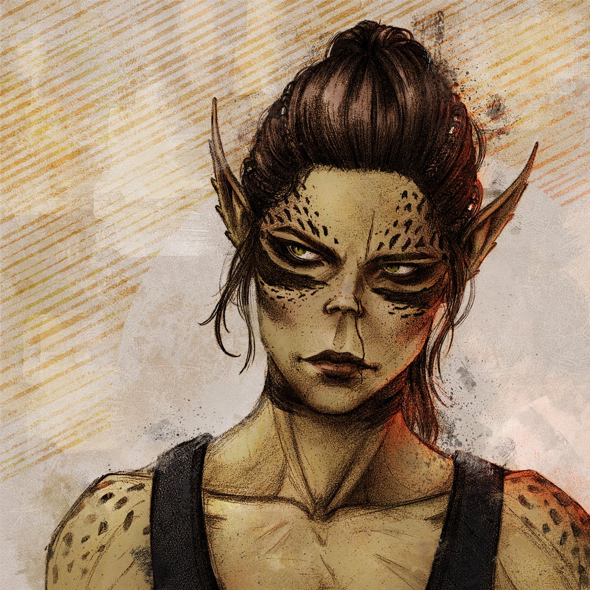 grimmsever's tweet image. Pencil Lae&apos;zel. Digitally colored. #waitingforpatch6 #laezel #baldursgate3 #bg3