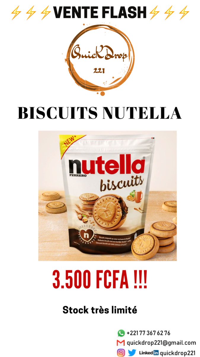 quickdrop221's tweet photo. 🚨🚨🚨Ils sont de retour

Profitez de vos biscuits nutella préférés à 3500 FCFA 

Commandez dès maintenant sur Instagram/Twitter/FaceBook ou sur whatsapp au 77 367 62 76
#nutella #biscuit #dakar #goutertime #teatime #coffee #chocolate #croustillant #gateau #cakedecorating #cake https://t.co/e2wbKx9UPW