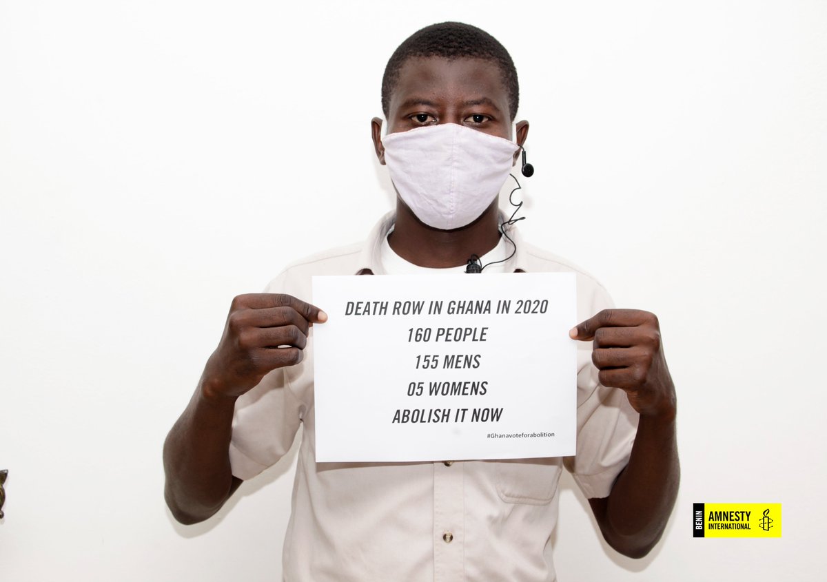 amnestybenin's tweet photo. Our activists call on the Ghanaian authorities to abolish the death penalty now. In 2020, 160 people including 155 men and 5 women were on death row in Ghana. The death penalty is unjust and discriminatory. It must be abolished. Pr @NAkufoAddo
@amnestyghana #GhanaVoteForAbolition https://t.co/qXW4l5m3Eu