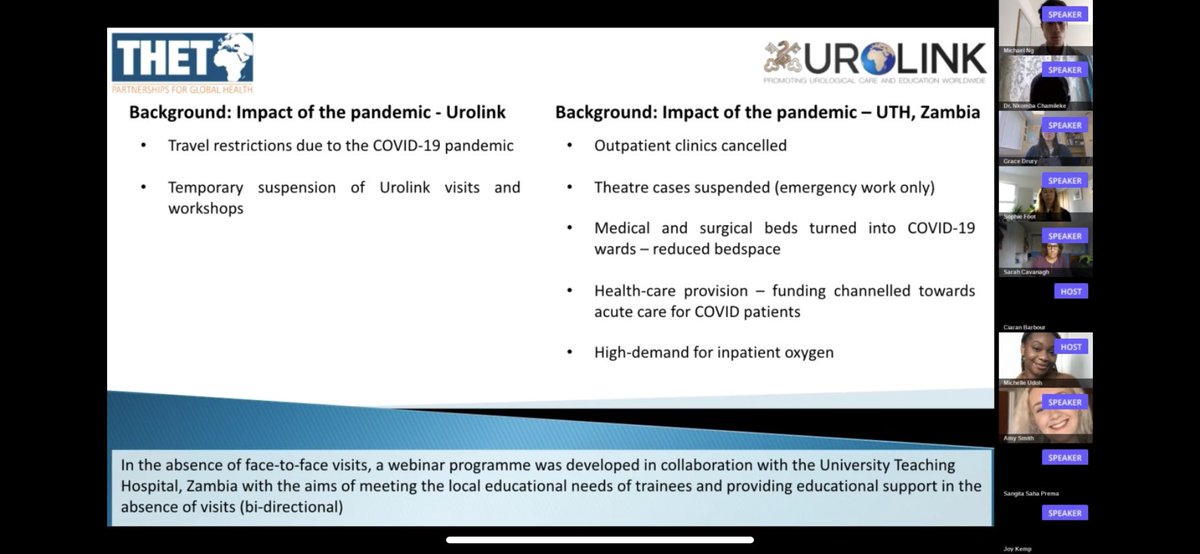 ncampain's tweet photo. Great talk from @mikengurol &amp; @nchamileke on benefits of bidirectional learning &amp; collaboration from urology webinar series @THETlinks #THETConf #powerofpartnership @BAUSurology https://t.co/VnzkpRxNz9