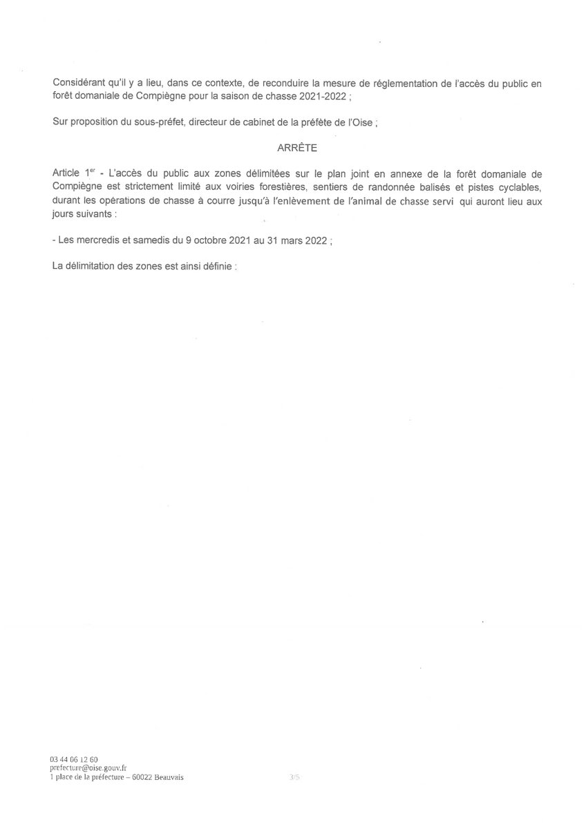 LiberteRuralite's tweet photo. Considérant que la #chasse est une activité légale, perturbée par le harcèlement d'un collectif radicalisé, @Prefet60 reconduit les mesures de protections des personnes contre les agissements de #AVA

La forêt reste accessible au public, dans le respect des chasses
@chasseacourre https://t.co/j2EGLmHScq