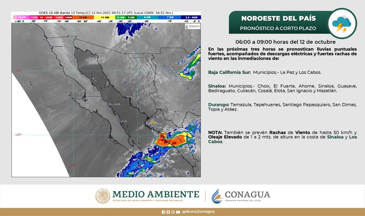 PC_Sinaloa's tweet photo. ⚠️Atención ⚠️ #Lluvias puntuales fuertes pronosticadas durante las próximas horas en Choix, El Fuerte, Ahome, Sinaloa, Guasave, Badiraguato, Culiacán, Cosala, Elota, San Ignacio y Mazatlán, informa el #SMN. https://t.co/gWwxYWzyqn