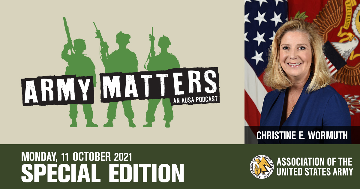AUSAFamily's tweet photo. How is the Army transforming for the future? The Honorable Christine E. Wormuth, Secretary of the Army, joins us #today on @AUSAorg’s #ArmyMatters #Podcast. https://t.co/gmDGd4K1Sv @SecArmy @USArmy @AUSAorg #AUSAorg #USA #military #leadership #AUSA2021 https://t.co/0YL4Z7fvQ1