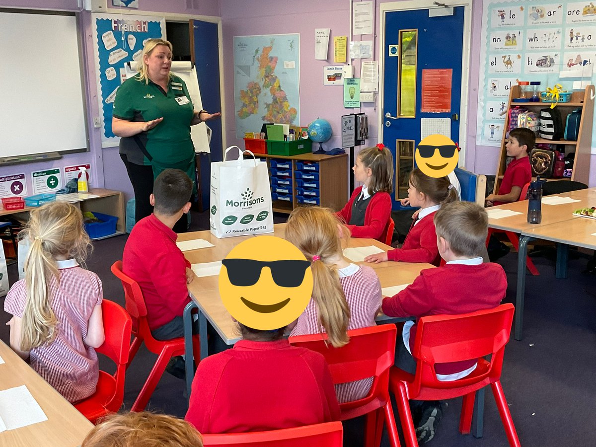 WhetstoneYear3's tweet photo. Morrisons visited Year 3 this morning and talked about health eating and fair trade.  Jo brought in lots of different fruits and vegetables for us to try. The fruit didn’t last long! https://t.co/55jyq4r1WV