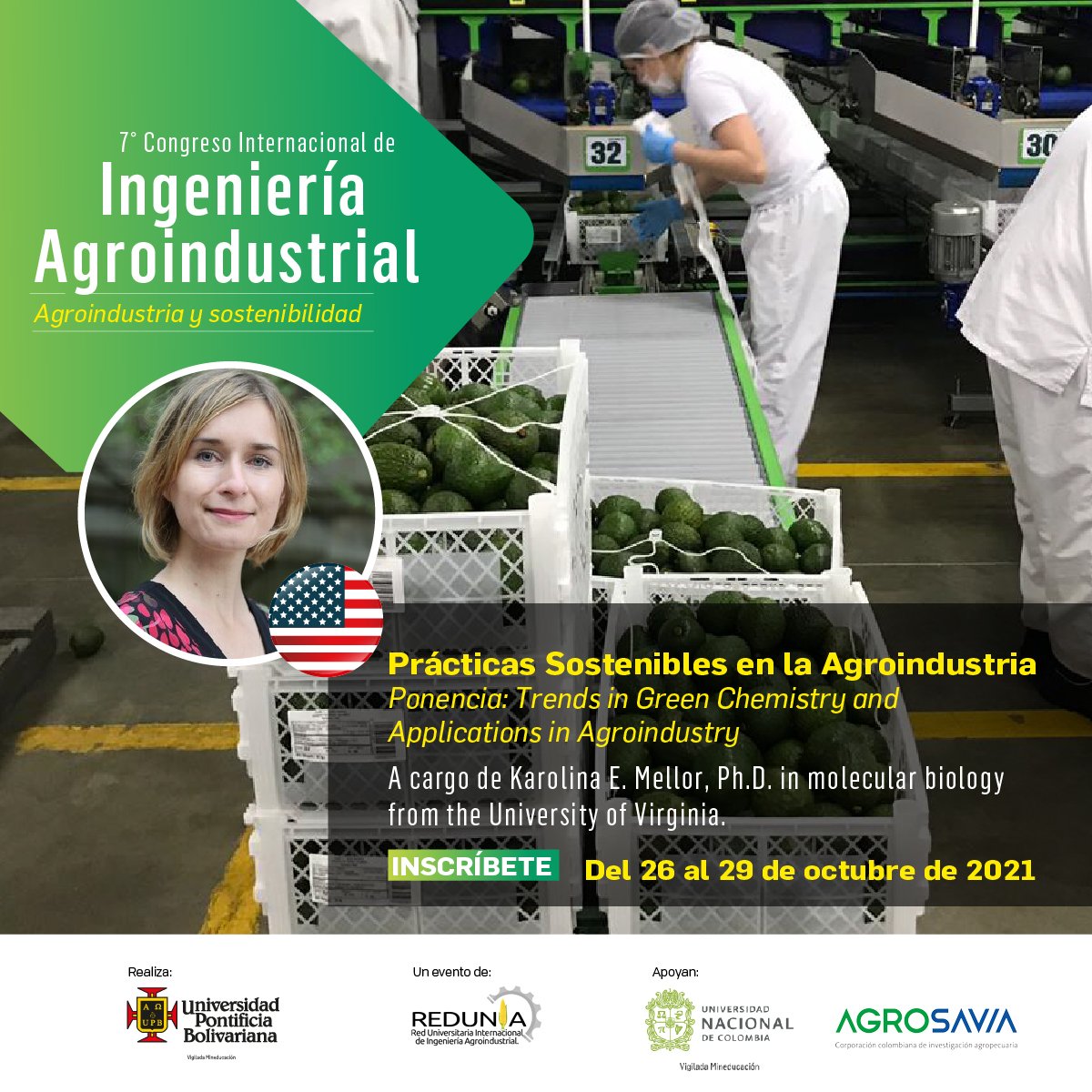agroindupb's tweet photo. Conoce todo sobre las tendencias y aplicaciones en la Agroindustria de la Química Verde con la presencia de una experta académica de la Universidad de Yale en el VII Congreso Internacional de Ingeniería Agroindustrial CIIA 2021. Reserva tu cupo. https://t.co/Cg6WTXSiS4
