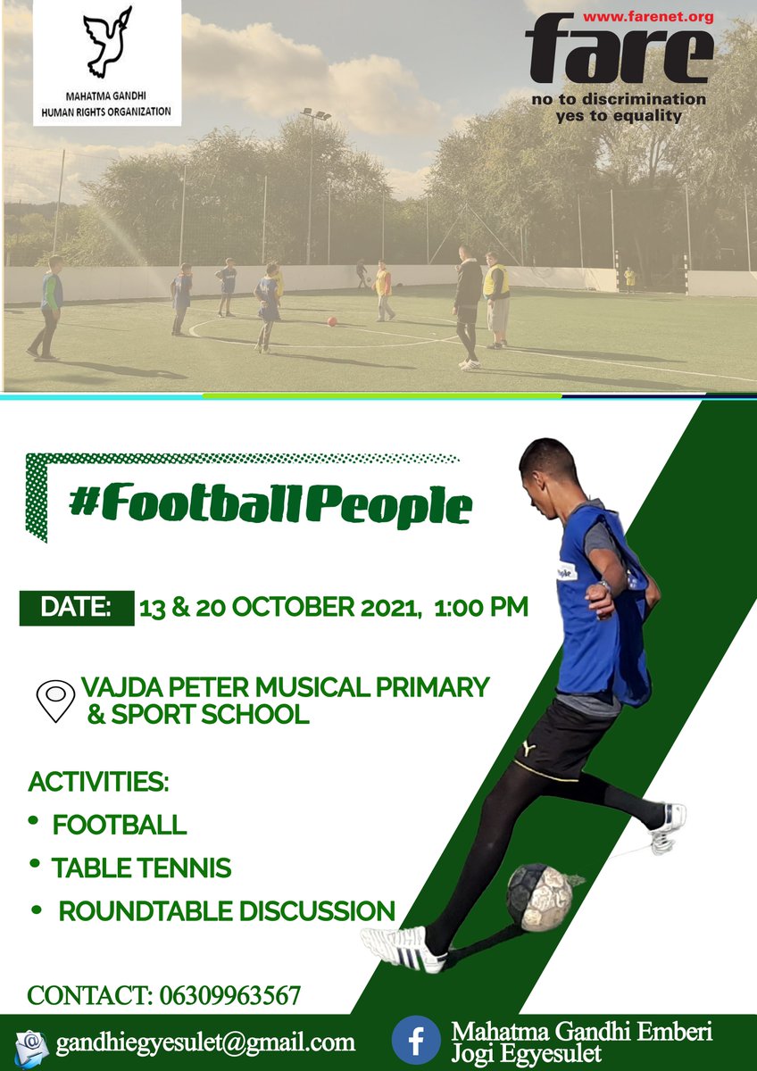 MGHRO_'s tweet photo. Let us Join hands in our efforts to fostering tolerance and solidarity through sports. Meet us at the Vajda Peter Musical Primary and Sport School on 13th &amp; 20th October as we begin #FootballPeopleWeek Campaign. Thanks to FARE NETWORK https://t.co/XPjV1SQlnx