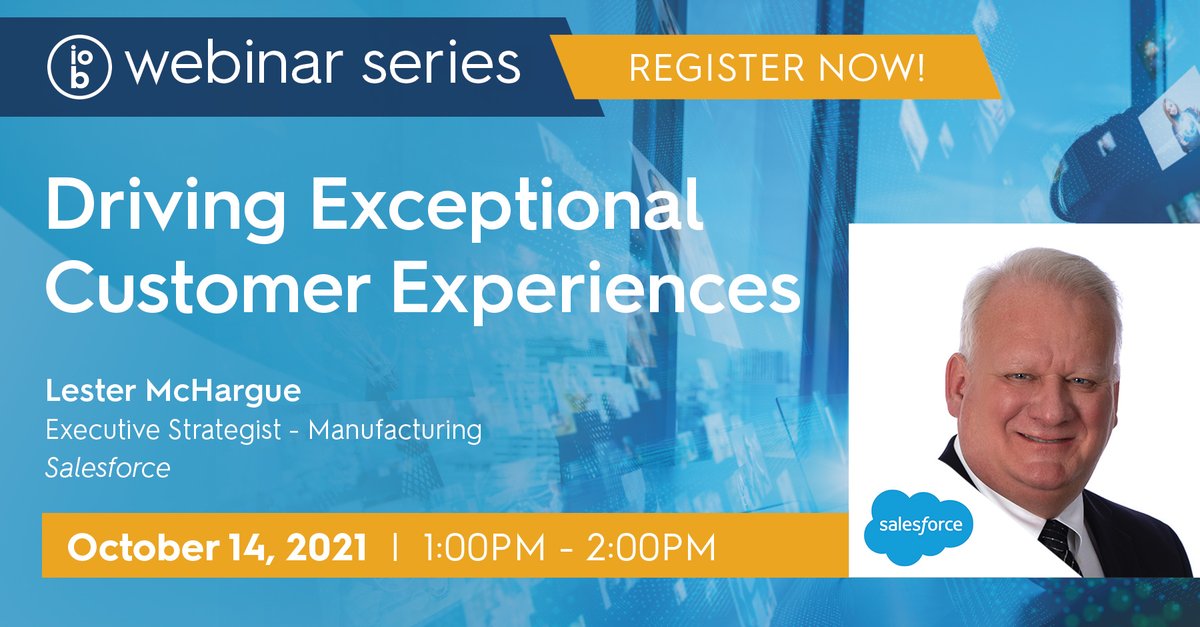 IoB_News's tweet photo. Last chance to register for the @salesforce webinar on Thursday! Secure your spot today: https://t.co/M98JujaVLa. Join Lester McHargue for tips in driving more than just the product, but exceptional customer experiences!
#cxstrategy #data #industry40 #manufacturing https://t.co/HwTmQbsvCc