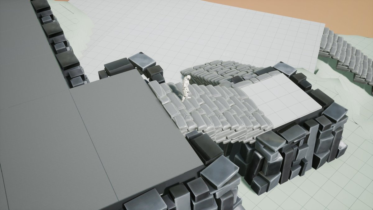 Today im sharing a level from our Diablo-copy, It's currently going from a "Rough Blockout" to a "Refined Blockout"

The challenging part of this area is that the player has to feel like they are going downwards, which can be hard to convey in a top-down game.

#Blocktober