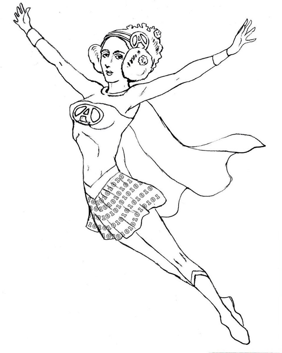 carlagannis's tweet image. Happy Ada Lovelace Day! #AdaLovelaceDay2021 ...a drawing I made about 10 years ago of Ada as a superhero :D