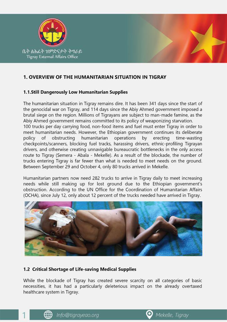 KassaHMariam's tweet photo. Weekly briefing from the Tigray Government External Affairs Office (TEA-O) @SecBlinken @SenatorMenendez @jakejsullivan @DrTedros @USAmbUN @PowerUSAID @RepGregoryMeeks @antonioguterres @JosepBorrellF @ChrisCoons @USAIDSavesLives @PressSec @eu_echo @EU_Commission @hrw @amnesty https://t.co/nGMGntTxEB