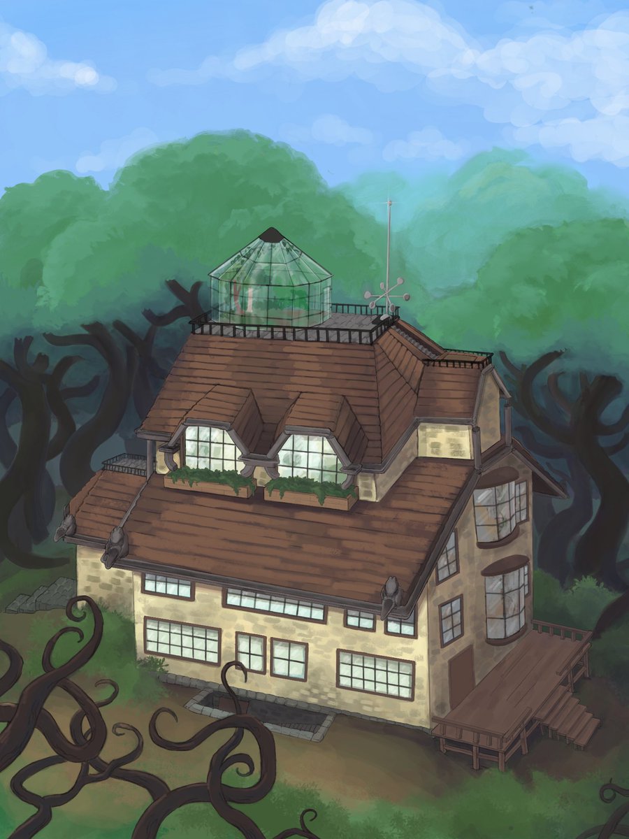 skylarkswift's tweet photo. hi #PortfolioDay i’m skylar! i’m a mixed transmasculine artist and i like to draw whimsical little houses and gay TTRPG characters. https://t.co/rPehgvE27p